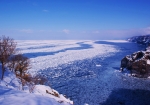 流氷のオホーツク海の大絶景（この断崖の下からワタリガラスが鳴いて飛んできました）