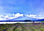ラベンダーと河口湖と夏の富士山です