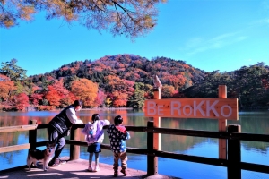 11/22 展望テラスに新たに加わった『Be Rokko』のイメージ看板と、その上に止まる≪ミミズク»のオブジェと、秋を楽しむ親子の姿を・・・!!!