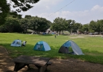デイキャンプで賑わう広い公園